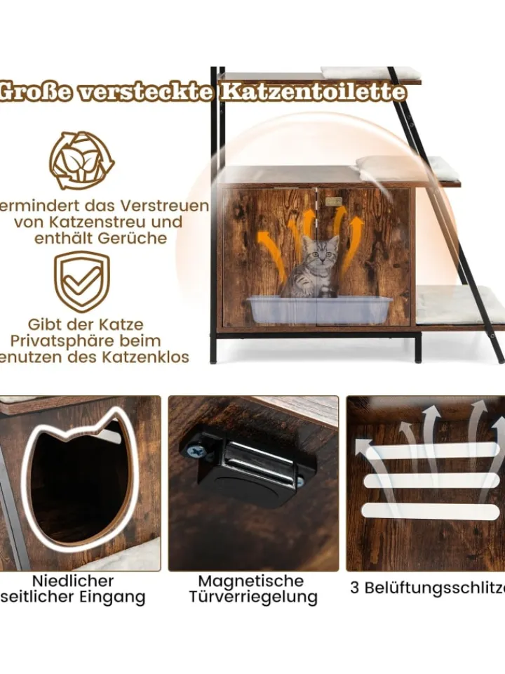 COSTWAY Katzen<Katzenschrank mit Leiterregal in Braun