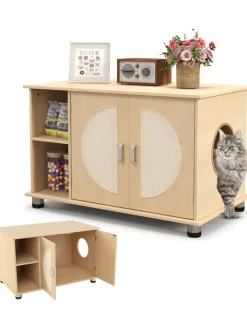 COSTWAY Katzen<Katzenschrank 82x48x52cm in Beige