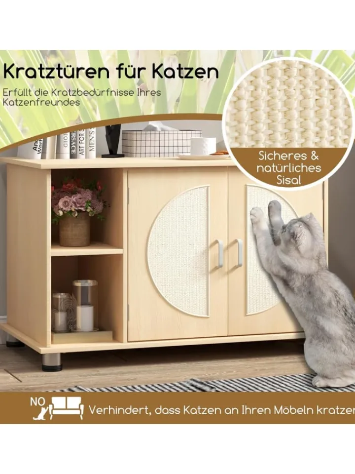 COSTWAY Katzen<Katzenschrank 82x48x52cm in Beige