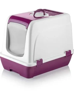 Paws&Whiskers Katzen<Katzenstreubox in Lila/ Weiß - (B)39,5 x (H)55 x (T)57 cm