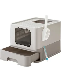SONGMICS Katzen<Katzentoilette in Hellgrau - (B)42,5 x (H)37,8 x (T)54,3 cm
