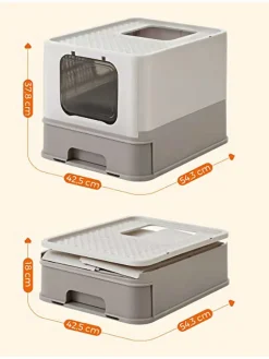 SONGMICS Katzen<Katzentoilette in Hellgrau - (B)42,5 x (H)37,8 x (T)54,3 cm