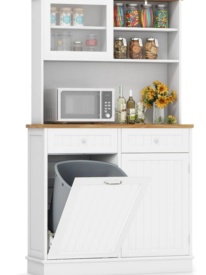 COSTWAY Regale & Schränke<Küchenschrank für 45 L Mülleimer 100 x 34 x 172 cm in Weiß