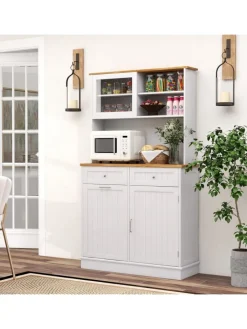 COSTWAY Regale & Schränke<Küchenschrank für 45 L Mülleimer 100 x 34 x 172 cm in Weiß