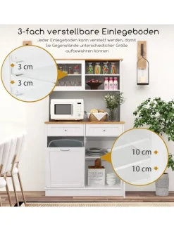 COSTWAY Regale & Schränke<Küchenschrank für 45 L Mülleimer 100 x 34 x 172 cm in Weiß