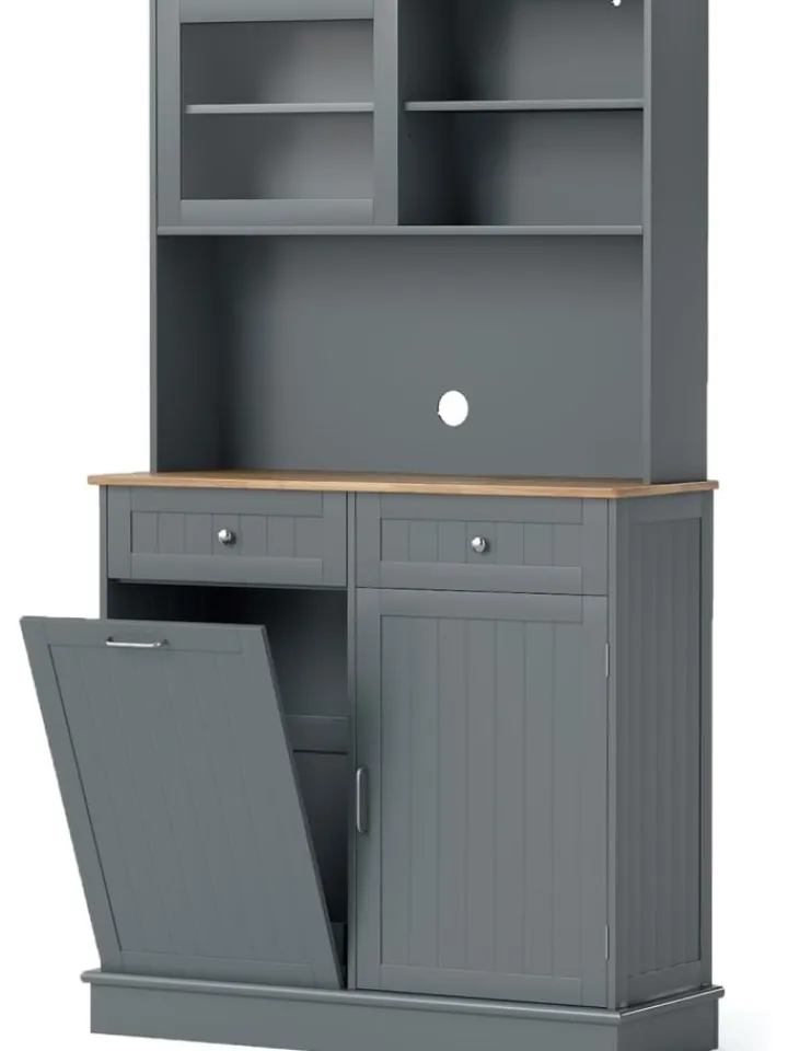 COSTWAY Regale & Schränke<Küchenschrank für 45 L Mülleimer 100 x 34 x 172 cm in Grau