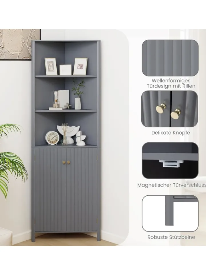 COSTWAY Regale & Schränke<Küchenschrank schmal Eckschrank 172,5 cm hoch in Grau