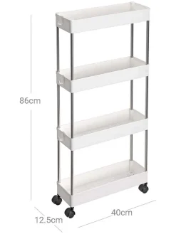 Songmics Regale & Schränke<Küchenwagen in Weiß/ Schwarz - (B)40 x (H)86 x (T)12,5 cm