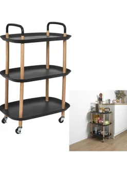 THE HOME DECO FACTORY Küchenelektronik<Küchenwagen ''Kaleo'' in Schwarz/ Hellbraun - (B)56 x (H)81 x (T)35,5 cm