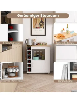 COSTWAY Regale & Schränke<Küchenwagen mit Gewürzregalen Weinregal in Weiß