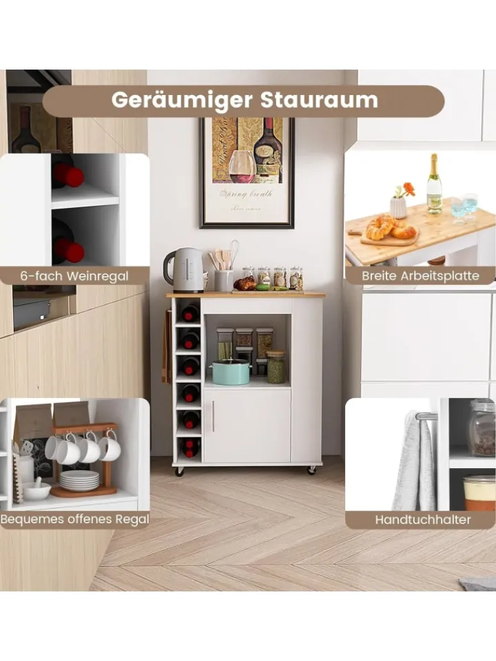 COSTWAY Regale & Schränke<Küchenwagen mit Gewürzregalen Weinregal in Weiß