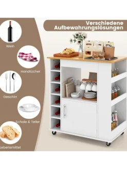 COSTWAY Regale & Schränke<Küchenwagen mit Gewürzregalen Weinregal in Weiß