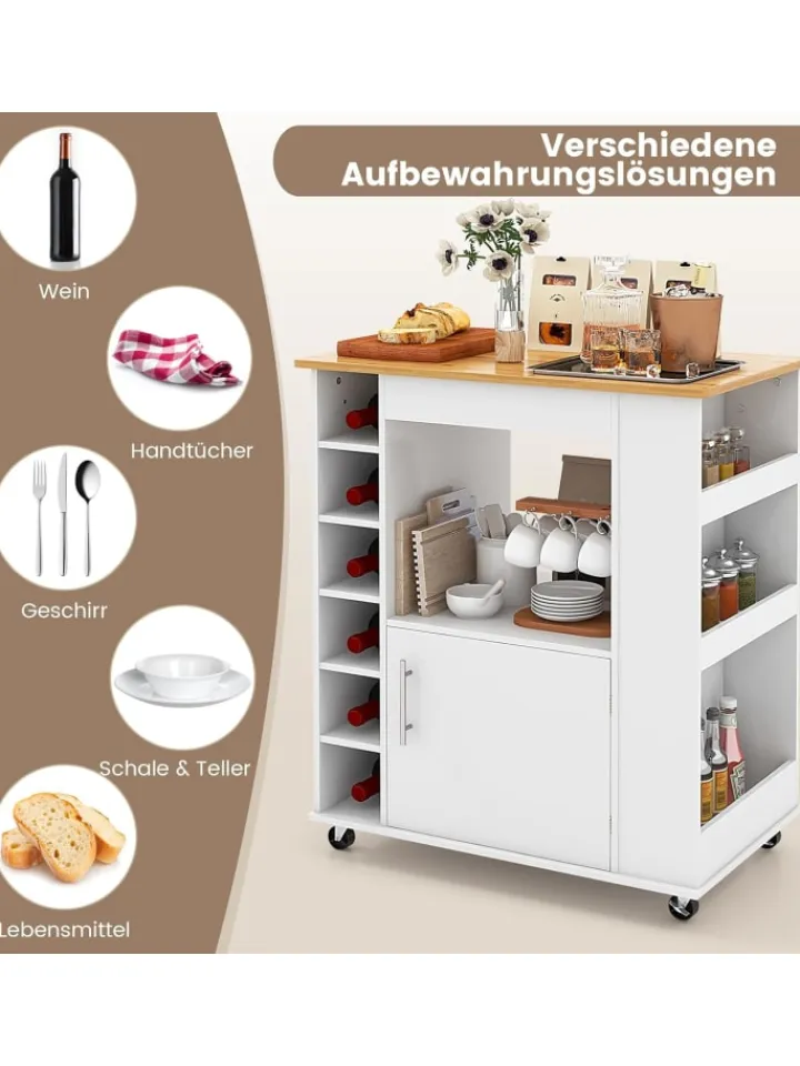 COSTWAY Regale & Schränke<Küchenwagen mit Gewürzregalen Weinregal in Weiß
