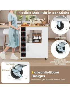 COSTWAY Regale & Schränke<Küchenwagen mit Gewürzregalen Weinregal in Weiß