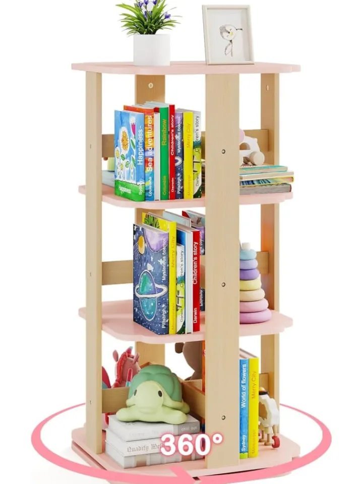 COSTWAY Kindermöbel<Kinder Bücherregal 360° drehbar in Rosa