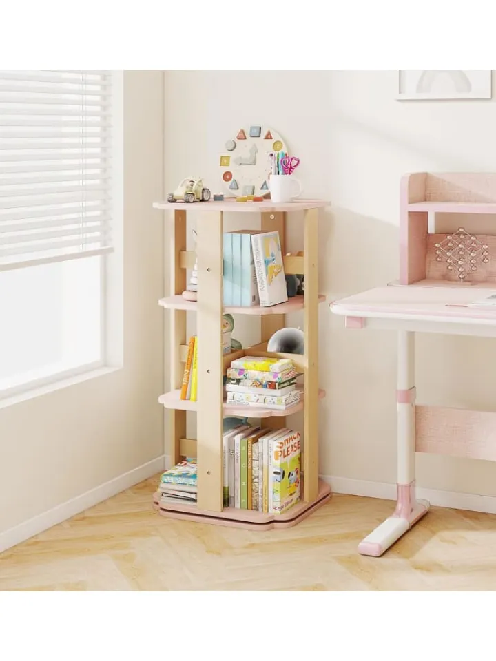 COSTWAY Kindermöbel<Kinder Bücherregal 360° drehbar in Rosa