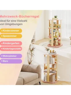 COSTWAY Kindermöbel<Kinder Bücherregal 360° drehbar in Rosa