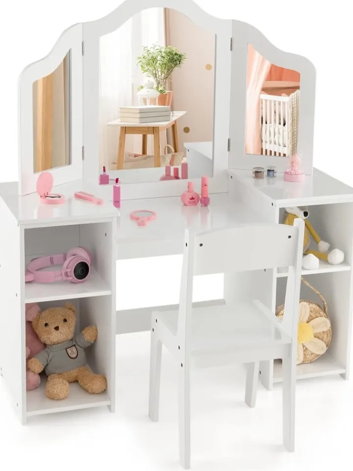 COSTWAY Möbel-Sets<Kinder Schminktisch-Set in Weiß