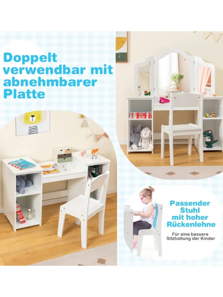 COSTWAY Möbel-Sets<Kinder Schminktisch-Set in Weiß