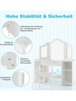 COSTWAY Möbel-Sets<Kinder Schminktisch-Set in Weiß