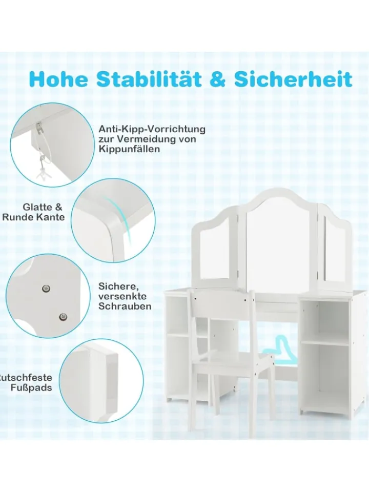 COSTWAY Möbel-Sets<Kinder Schminktisch-Set in Weiß