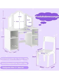 COSTWAY Möbel-Sets<Kinder Schminktisch-Set in Weiß