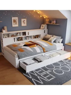 ABRIHOME Betten & Matratzen<Kinderbett in Weiß mit Schubladen Regal und Bettkasten 90x200 cm ohne Matratze
