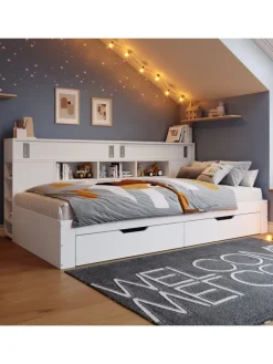 ABRIHOME Betten & Matratzen<Kinderbett in Weiß mit Schubladen Regal und Bettkasten 90x200 cm ohne Matratze