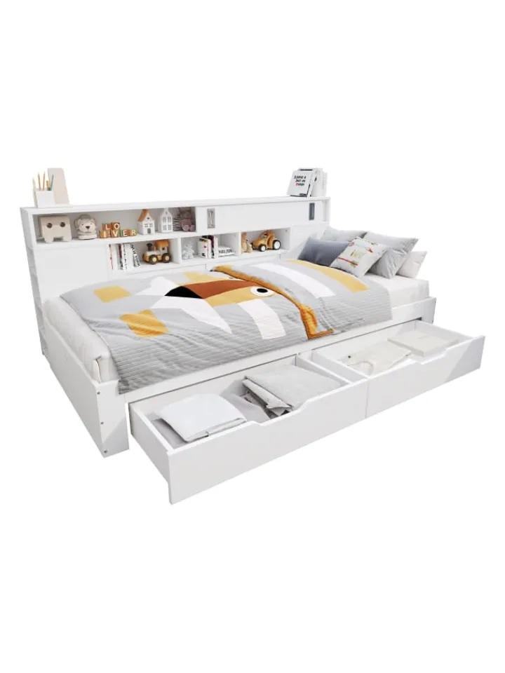 ABRIHOME Betten & Matratzen<Kinderbett in Weiß mit Schubladen Regal und Bettkasten 90x200 cm ohne Matratze