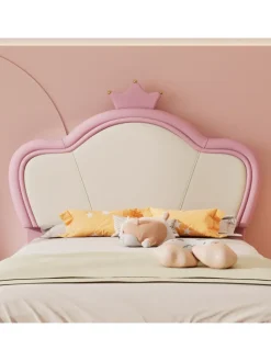 ABRIHOME Betten & Matratzen<Kinderbett Kopfteil mit Krone in Rosa und Weiß, 90x200cm