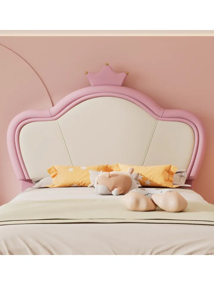 ABRIHOME Betten & Matratzen<Kinderbett Kopfteil mit Krone in Rosa und Weiß, 90x200cm
