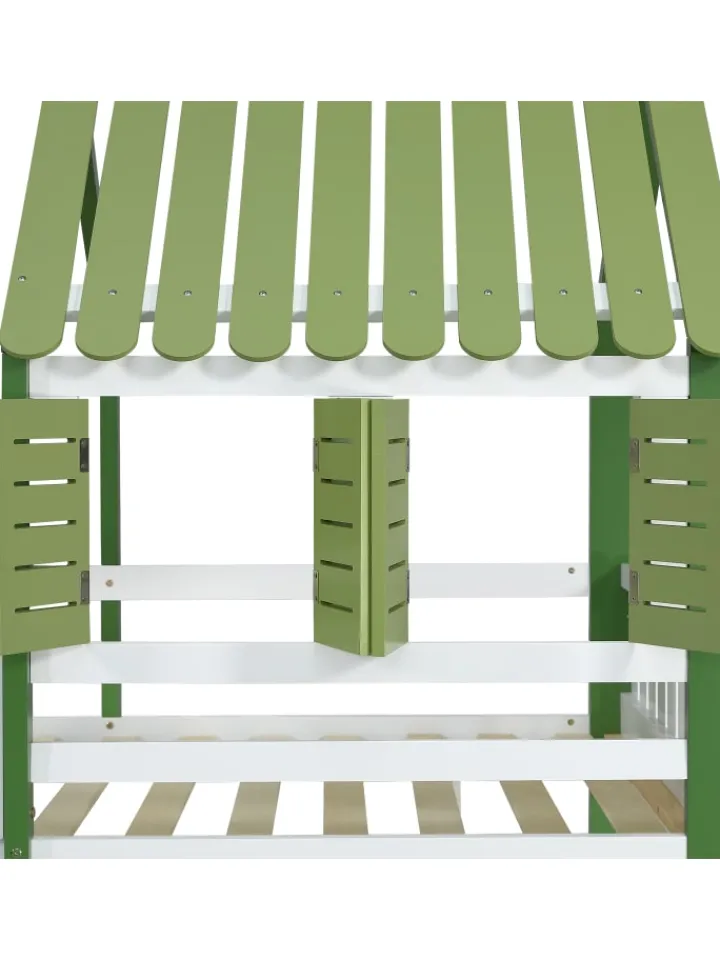 ABRIHOME Betten & Matratzen<Kinderbett mit Fallschutzgitter und Kleiderschrank in Weiß+Grün, 90x200