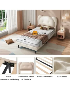 ABRIHOME Betten & Matratzen<Kinderbett mit Kopfteil in Tierform in Beige, 90x200cm