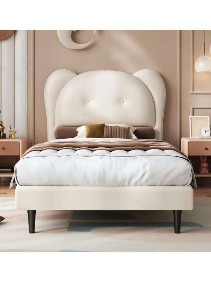 ABRIHOME Betten & Matratzen<Kinderbett mit Kopfteil in Tierform in Beige, 90x200cm