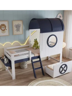 ABRIHOME Betten & Matratzen<Kinderbett mit Rollenschublade und zweistufiger Schrägleiter, 90x200cm
