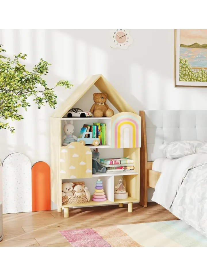 COSTWAY Kindermöbel|Regale & Schränke<Kinderregal in Hausform in Hellbraun