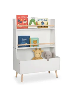 relaxdays Kindermöbel<Kinderregal in Weiß/ Natur - (B) 68 x (H) 94 x (T) 32 cm