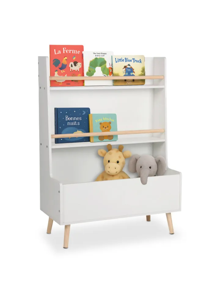 relaxdays Kindermöbel<Kinderregal in Weiß/ Natur - (B) 68 x (H) 94 x (T) 32 cm
