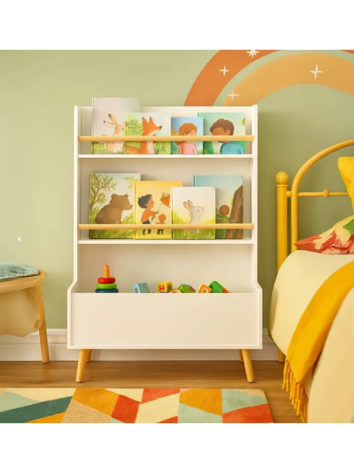 relaxdays Kindermöbel<Kinderregal in Weiß/ Natur - (B) 68 x (H) 94 x (T) 32 cm