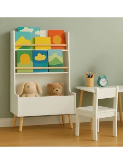 relaxdays Kindermöbel<Kinderregal in Weiß/ Natur - (B) 68 x (H) 94 x (T) 32 cm