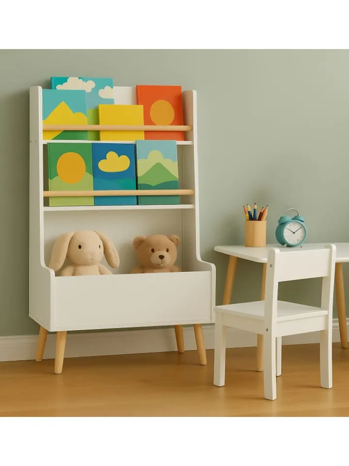 relaxdays Kindermöbel<Kinderregal in Weiß/ Natur - (B) 68 x (H) 94 x (T) 32 cm