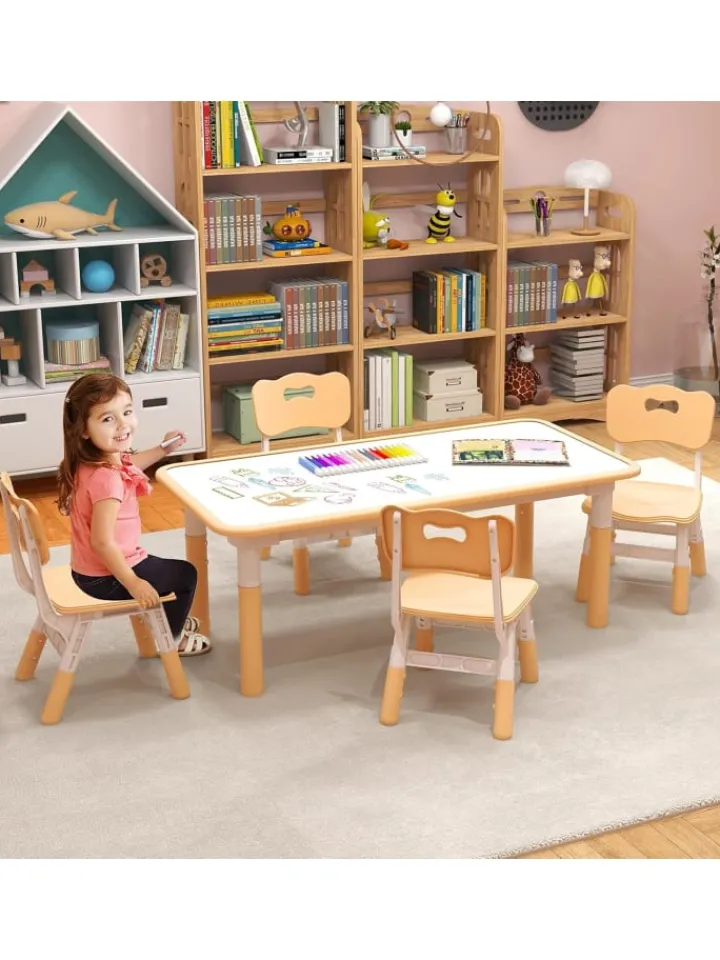 COSTWAY Möbel-Sets<Kindersitzgruppe 5 tlg. ab 18 Monaten in Hellbraun