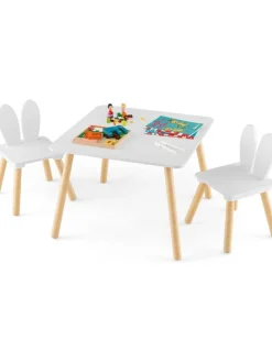 COSTWAY Kindermöbel<Kindertisch mit 2 Stühlen in Weiß
