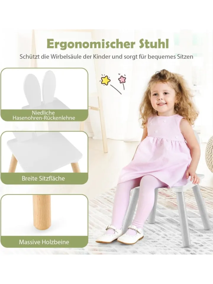 COSTWAY Kindermöbel<Kindertisch mit 2 Stühlen in Weiß