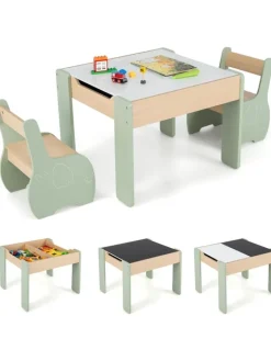 COSTWAY Tische|Kindermöbel<Kindertisch mit 2 Stühlen in Grün