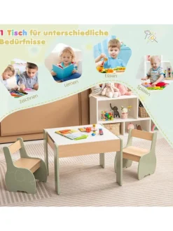 COSTWAY Tische|Kindermöbel<Kindertisch mit 2 Stühlen in Grün