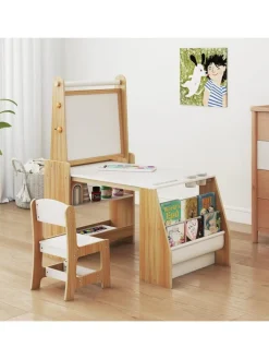 COSTWAY Kindermöbel|Möbel-Sets<Kindertisch mit Stuhl & Staffelei in Hellbraun