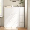 ABRIHOME Garderoben<Kipp-Schuhschrank in Weiß mit 3 Klappschubladen und Sitzbank 119x24x122 cm