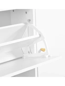 ABRIHOME Garderoben<Kipp-Schuhschrank in Weiß mit 3 Klappschubladen und Sitzbank 119x24x122 cm