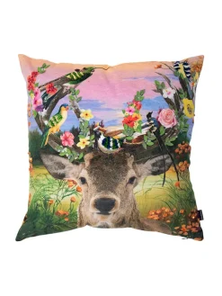 Mars & More Kissen & Kissenhüllen<Kissen "Deer Birds" in Braun/ Grün/ Rosa - (L)45 x (B)45 cm